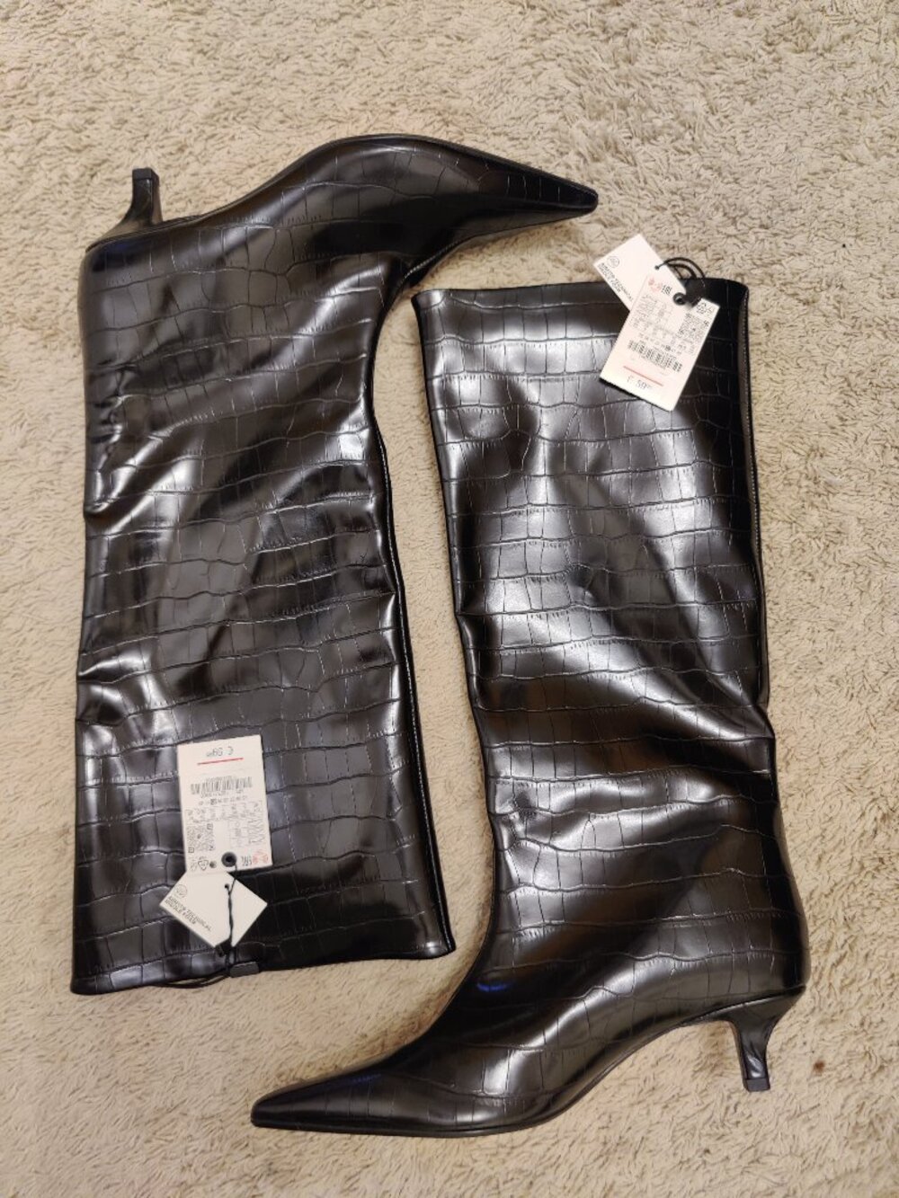 ZARA Black Croc-Effect Knee-High Boots – NEW WITH TAGS – Size 40